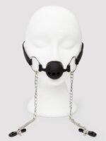 DOMINIX Deluxe Large Breathable Ball Gag with Nipple Clamps - Image 4