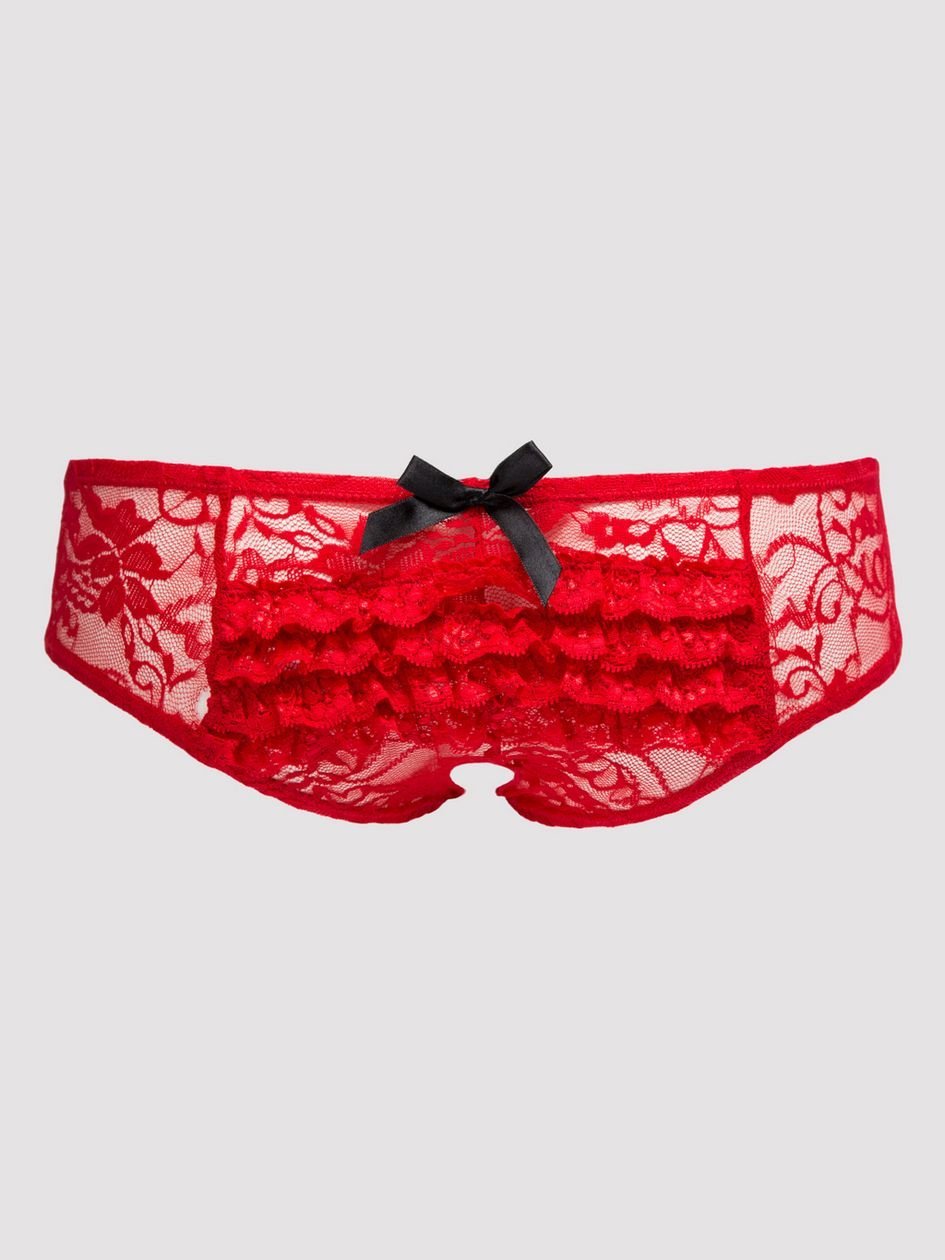 61072.jpg Lovehoney Red Crotchless Lace Ruffle-Back Panties - Image 1