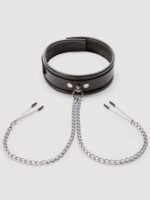 DOMINIX Deluxe Leather Collar with Nipple Clamps - Image 2