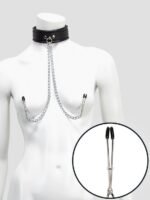 DOMINIX Deluxe Leather Collar with Nipple Clamps - Image 3