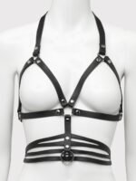 DOMINIX Deluxe Leather Open Cup Harness Bra - Image 2
