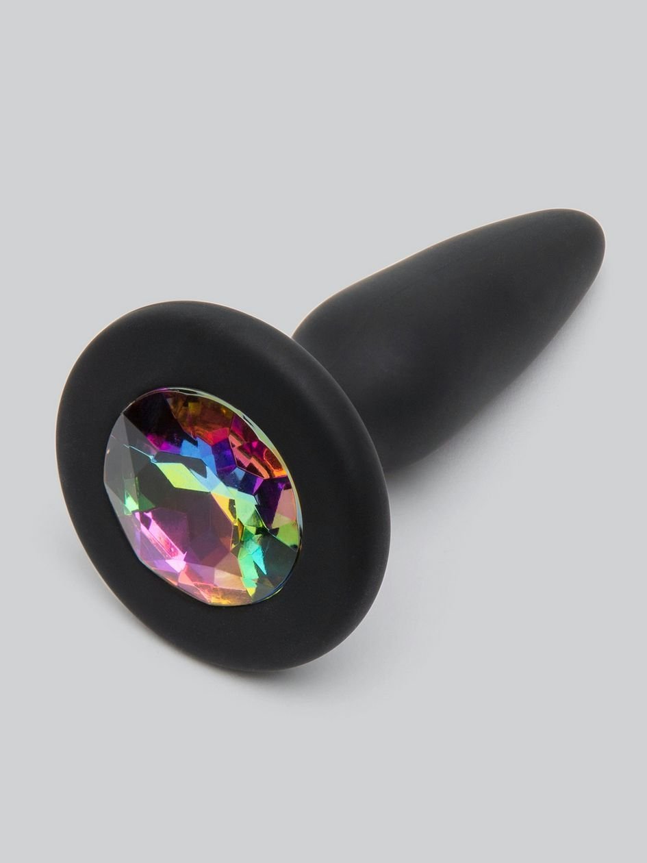75174.jpg Glams Silicone Black Mini Butt Plug with Rainbow Crystal 3 Inch - Image 1