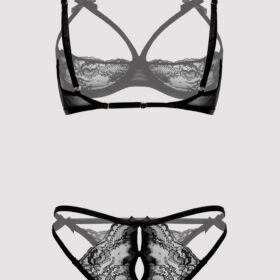 Lovehoney Black Quarter Cup Bra and Crotchless Panties Set