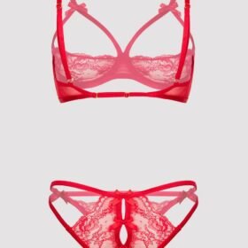 Lovehoney Red Quarter Cup Bra and Crotchless Panties Set