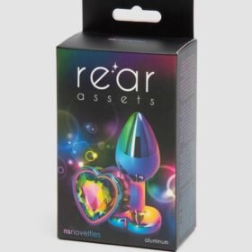 Rear Assets Small Jeweled Rainbow Heart Aluminum Butt Plug 2 Inch