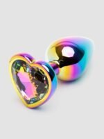 Rear Assets Small Jeweled Rainbow Heart Aluminum Butt Plug 2 Inch - Image 2