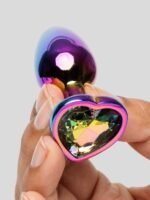 Rear Assets Small Jeweled Rainbow Heart Aluminum Butt Plug 2 Inch - Image 5