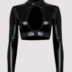 Lovehoney Fierce Wet Look Long Sleeve Cut-Out Crop Top