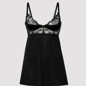 Lovehoney Lotus Black Sheer Embroidered Chemise Set