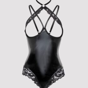 Lovehoney Plus Size Fierce Romance Black Wet Look and Lace Open-Cup Teddy