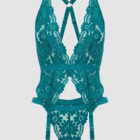 Lovehoney Plus Size Mindful Forest Green Recycled Lace Bustier Set