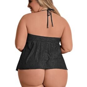 Exposed Plus Size Black Open-Cup Crotchless Cami Set