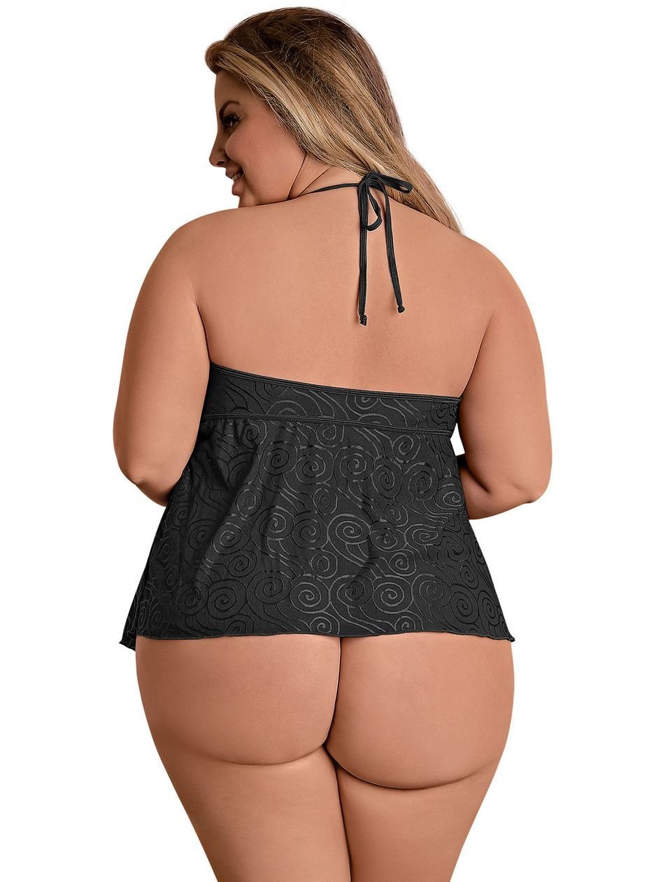 84486.jpg Exposed Plus Size Black Open-Cup Crotchless Cami Set - Image 1
