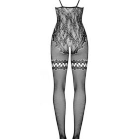 Obsessive Black Floral Lace Crotchless Bodystocking