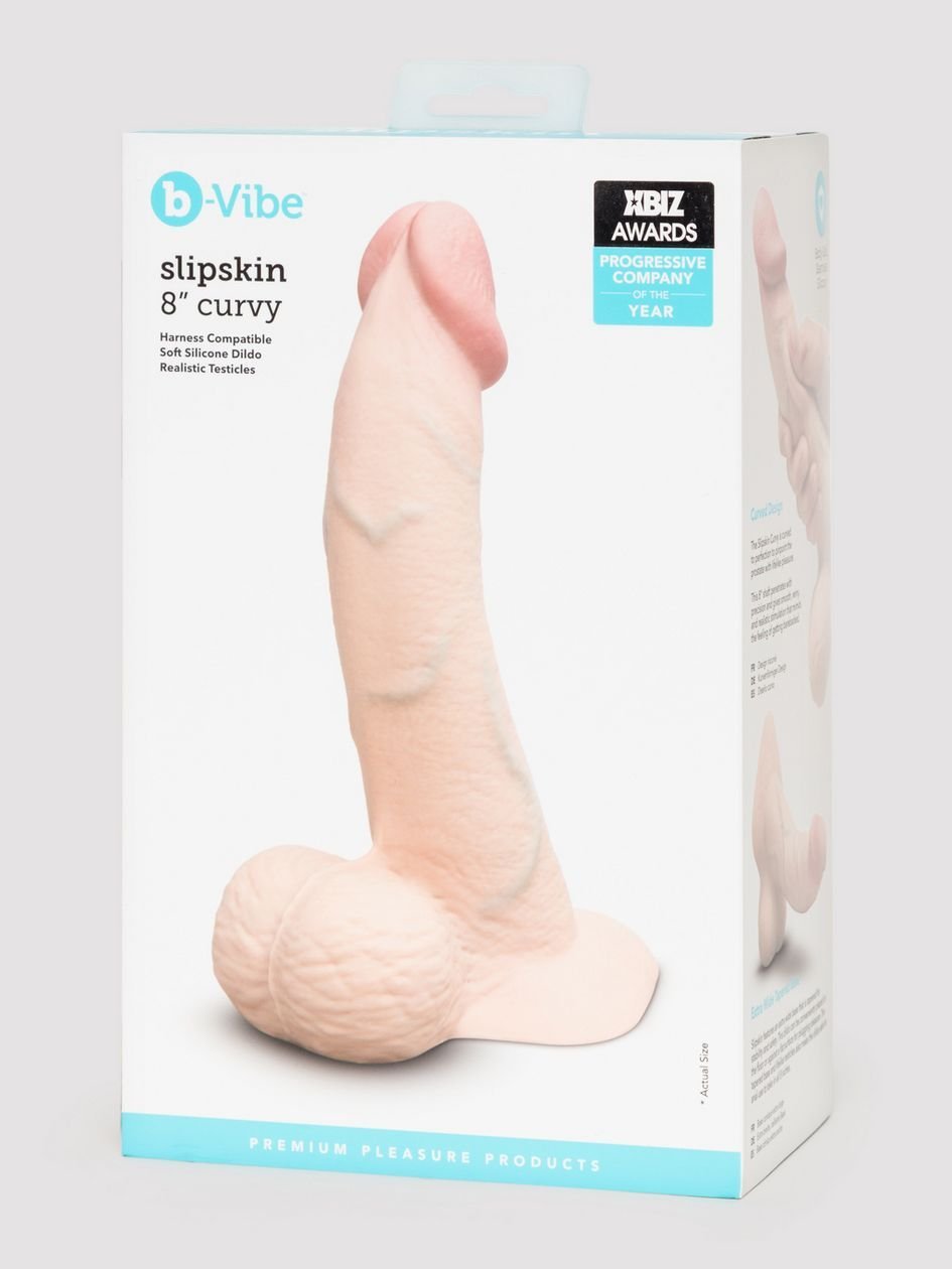 88490.jpg b-Vibe Slipskin Flesh Pink Ultra Realistic Curved 8" Dual Density Dildo - Image 1