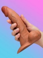 b-Vibe Flesh Tan Slipskin Ultra Realistic Curved 8" Dual Density Dildo - Image 3