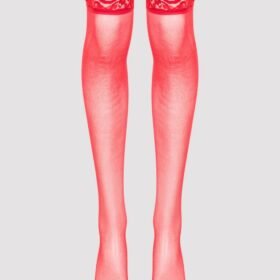 Lovehoney Plus Size Red Sheer Lace Top Thigh High Stockings