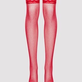 Lovehoney Plus Size Red Fishnet Lace Top Thigh High Stockings