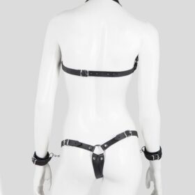 DOMINIX Deluxe Leather Open Cup Body Harness with Cuffs