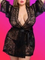 Lovehoney Plus Size Flaunt Me Floral Lace Robe - Image 3