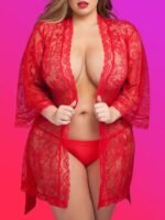 Lovehoney Plus Size Flaunt Me Red Lace Robe - Image 3