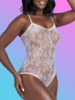 Lovehoney White Crotchless Lace Spaghetti Strap Teddy - Image 3