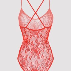 Lovehoney Plus Size Red Crotchless Lace Spaghetti Strap Teddy