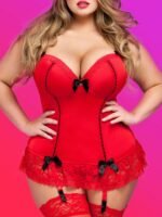 Lovehoney Plus Size Seduce Me Red Push-Up Basque Set - Image 3