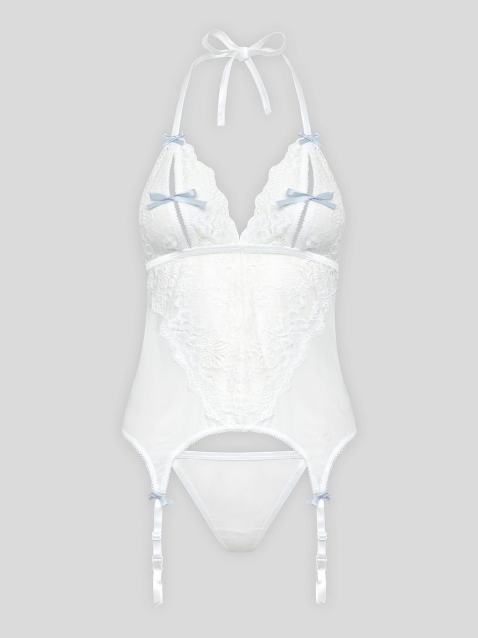 a36251g68657.jpg Lovehoney Peek-a-Boo White Lace Merry Widow Bustier SetPeek-a-Boo White Lace Mer - Image 1