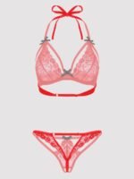 Lovehoney Red Underwired Lace Triangle Bra & Crotchless G-String Set