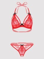 Lovehoney Red Underwired Lace Triangle Bra & Crotchless G-String Set - Image 5