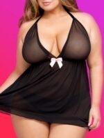 Lovehoney Plus Size Barely There Sheer Black Babydoll Set - Image 3