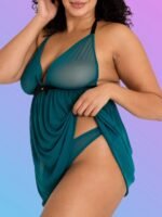 Lovehoney Plus Size Barely There Sheer Green Babydoll Set - Image 3
