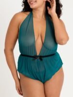 Lovehoney Plus Size Barely There Sheer Green Crotchless Teddy - Image 2