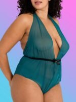 Lovehoney Plus Size Barely There Sheer Green Crotchless Teddy - Image 3