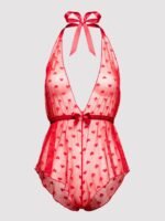 Lovehoney Plus Size Barely There Red Sheer Hearts Crotchless Teddy