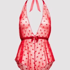 Lovehoney Plus Size Barely There Red Sheer Hearts Crotchless Teddy
