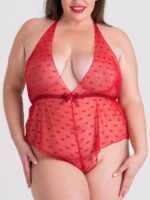 Lovehoney Plus Size Barely There Red Sheer Hearts Crotchless Teddy - Image 2