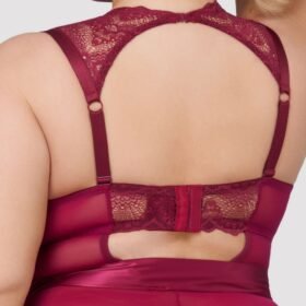 Lovehoney Plus Size Moonlight Wine Crotchless Plunge Teddy