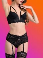 Lovehoney Parisienne Black Lace Plunge Longline Bra Set - Image 3