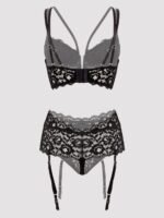 Lovehoney Plus Size Parisienne Black Lace Plunge Longline Bra Set