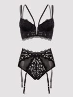 Lovehoney Plus Size Parisienne Black Lace Plunge Longline Bra Set - Image 6