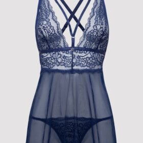 Lovehoney Plus Size Late Night Liaison Blue Lace Babydoll Set
