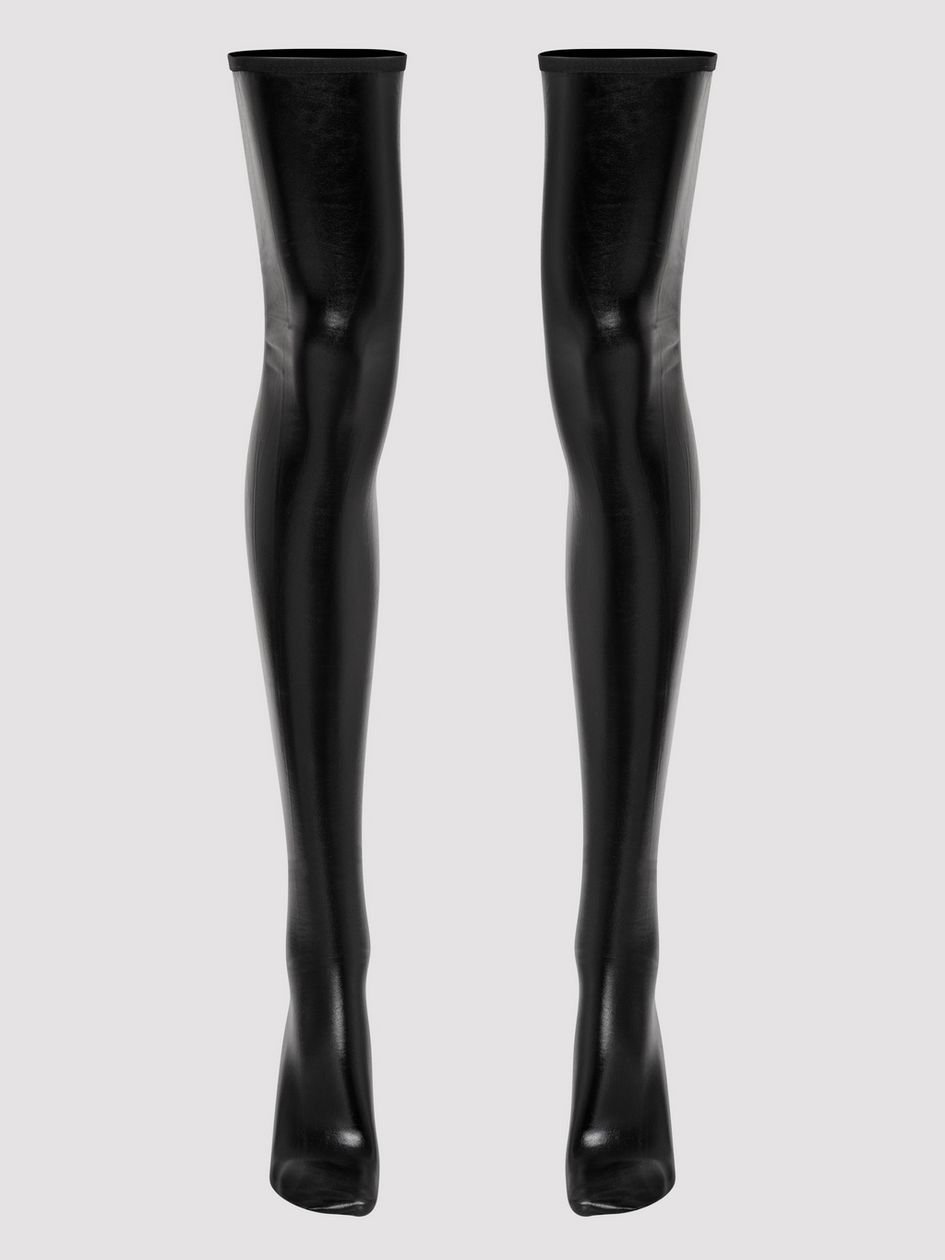 a39638g72640.jpg Lovehoney Fierce Plus Size Black Wet Look Thigh High Stockings - Image 1