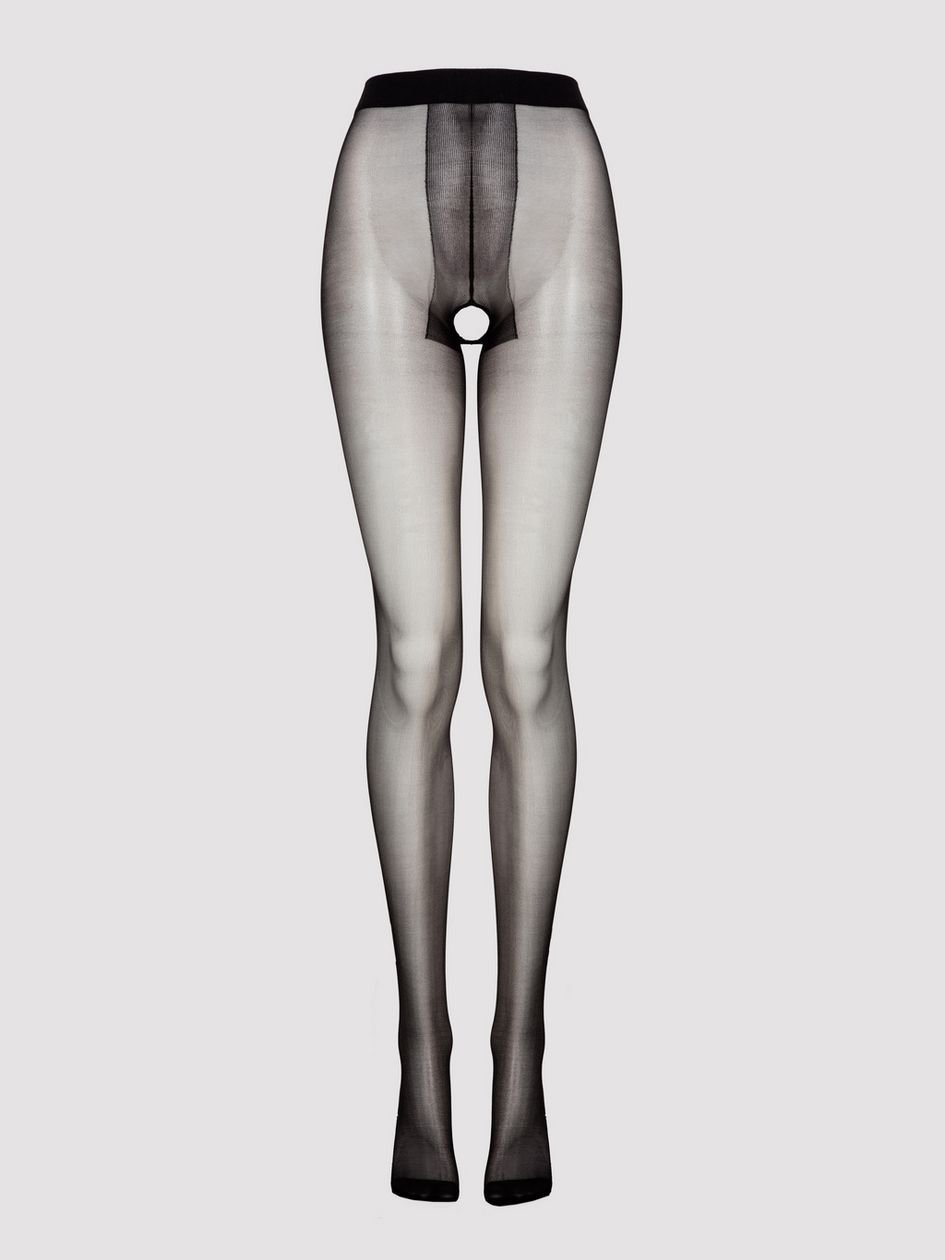 a40634g74178.jpg Lovehoney Plus Size Black Sheer Crotchless Pantyhose - Image 1