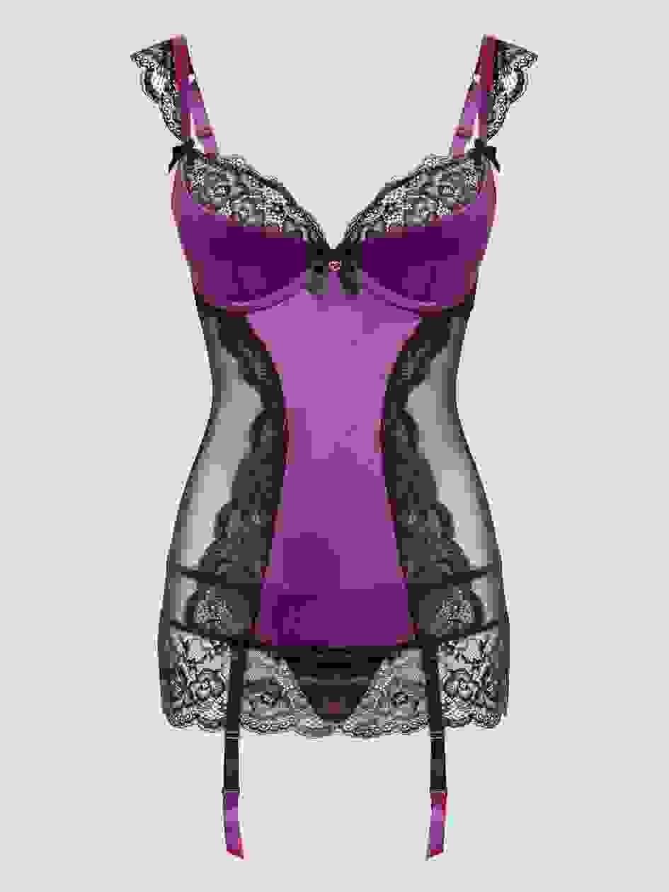 a40912g74540.jpg Lovehoney Plus Size Treasure Me Purple Plunge Chemise Set - Image 1