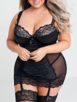 Lovehoney Plus Size Treasure Me Black Plunge Chemise Set - Image 2