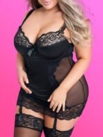 Lovehoney Plus Size Treasure Me Black Plunge Chemise Set - Image 3