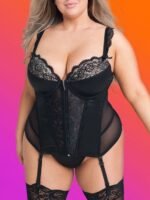 Lovehoney Plus Size Treasure Me Black Basque Set - Image 3