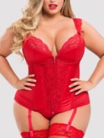 Lovehoney Plus Size Treasure Me Red Push-Up Basque Set - Image 2